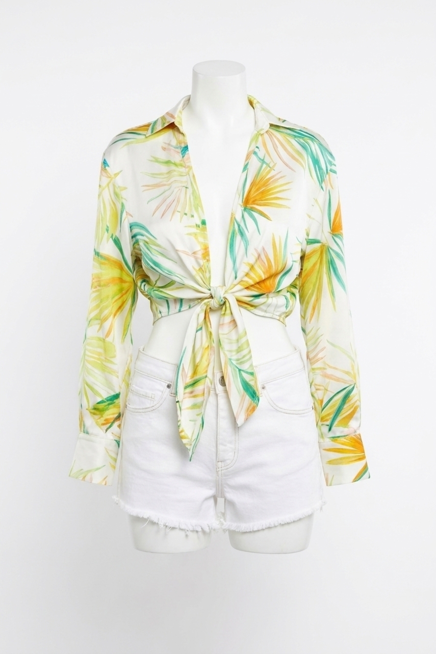NEW DRESS FORUM alana palm leaf top in sun struck tropical